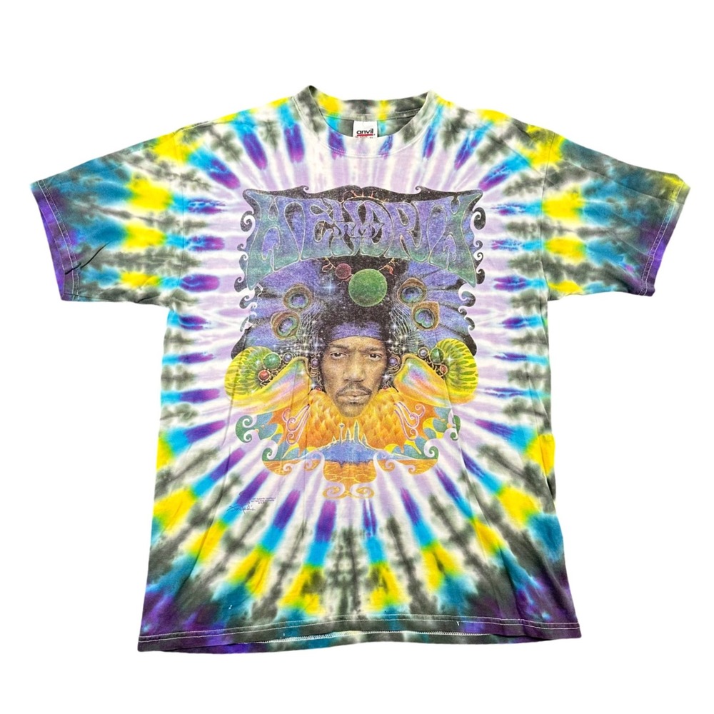Vintage 90s 1997 Jimi Hendrix Tie Dye Shirt XL Not Fade Away Authentic AOP
